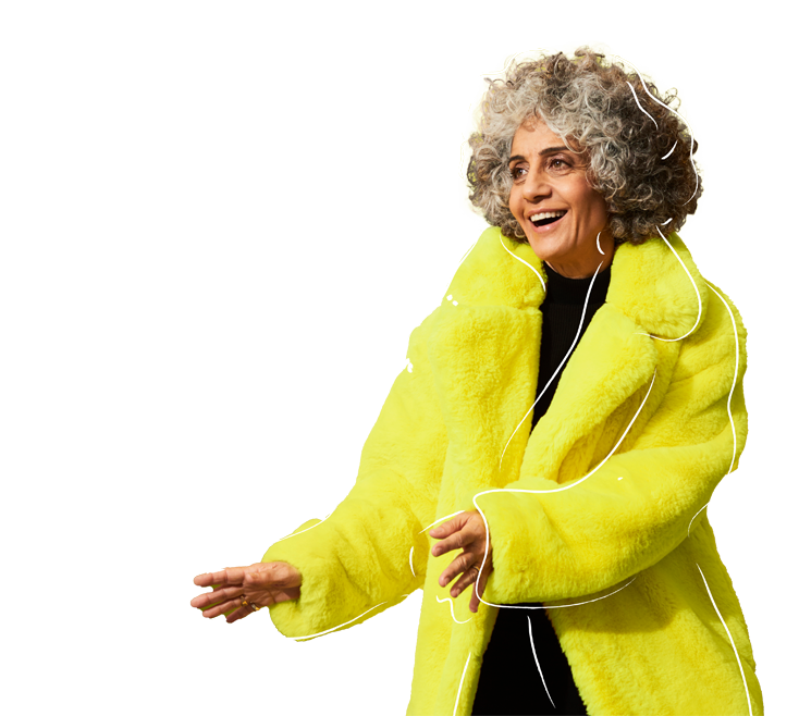 Joyous female professional wearing a yellow coat
